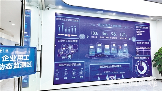 蓬江區(qū)產(chǎn)業(yè)園就業(yè)驛站的智驛云圖系統(tǒng)展示了園區(qū)用工全貌。