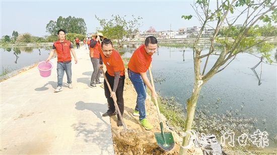 參加活動的人員種下一棵棵新綠。