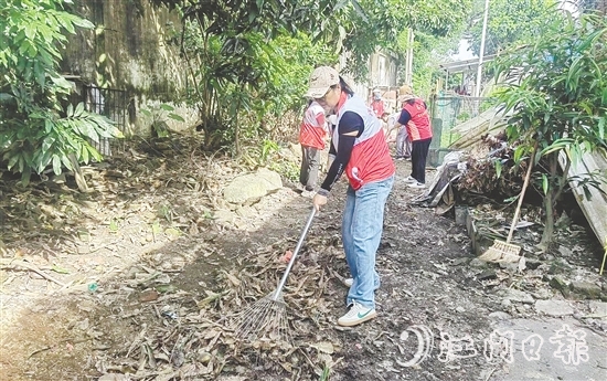 志愿者鏟除蚊蟲孳生地。