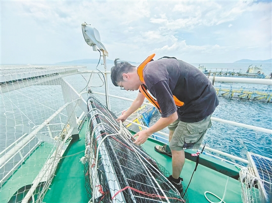 工作人員對(duì)“臺(tái)山1號(hào)”的太陽(yáng)能板進(jìn)行加固。