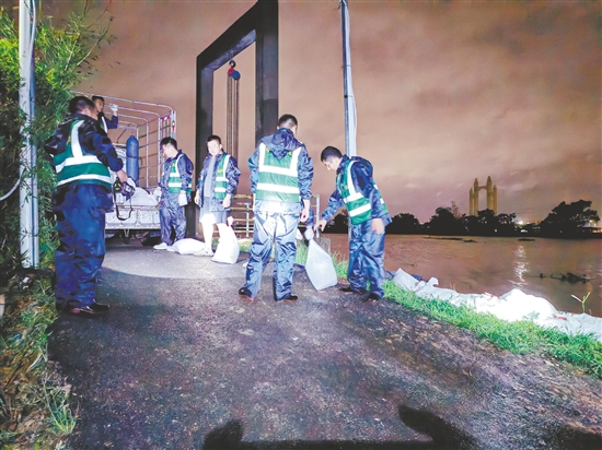 臺(tái)山市人武部出動(dòng)34人分別前往水步鎮(zhèn)岡寧、密沖兩個(gè)村開展堤防加固及清障工作。