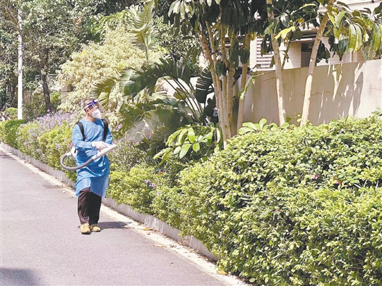 江門市江華小學(xué)對(duì)校園內(nèi)外進(jìn)行蚊蟲消殺。