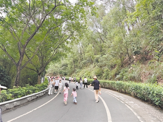 “五一”假期，不少親子家庭到群星公園登山，以文明行為守護(hù)僑鄉(xiāng)山水。